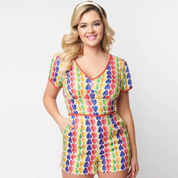 Unique Vintage Pants - Unique Vintage Rainbow Heart Romper, NWT